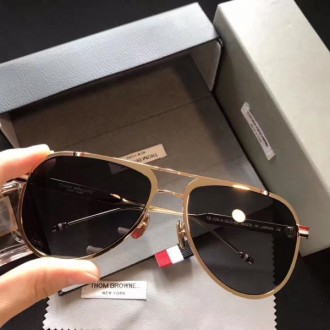 Thom Browne Sunglasses TB125 Dark Black Lenses Gold Frame