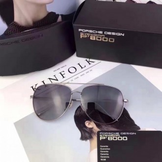 Porsche Design Silver P'8000 Aviators Sunglasses Polarized Black