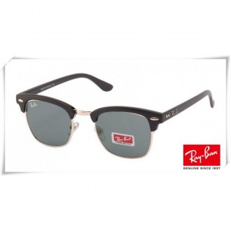 Ray Ban RB3016 Classic Clubmaster Sunglasses Black Gold Frame Grey Lens