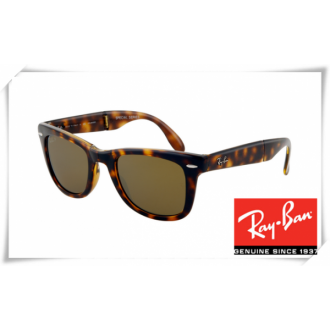 Ray Ban RB4105 Folding Wayfarer Sunglasses Tortoise Frame Green Lens
