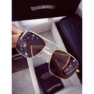Men's Chrome Hearts Sunglasses Square Frame Brown Lenses Gold Frame