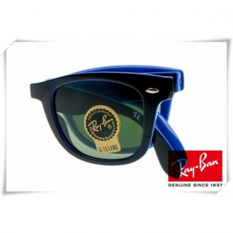 Ray Ban RB4105 Folding Wayfarer Sunglasses Blue Frame Green G-15 Lens