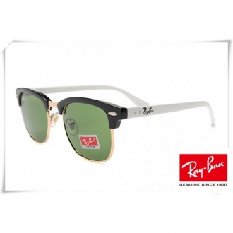 Ray Ban RB3016 Classic Clubmaster Sunglasses White Black Frame Green Lens