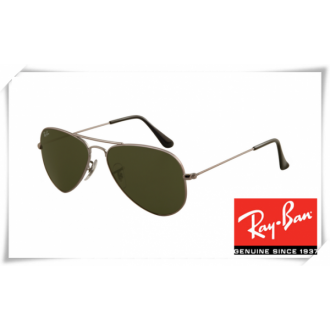 Ray Ban RB3044 Aviator Small Metal Sunglasses Gunmetal Frame Green Lens