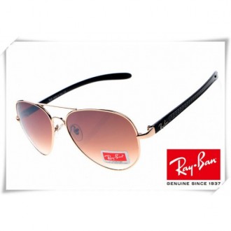 Ray Ban RB8307 Aviator Tech Sunglasses Carbon Fibre Gold Black Frame Brown Gradient Lens