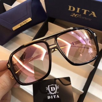 Men's Women's Dita Square Sunglasses Pink Lenses Black Frame