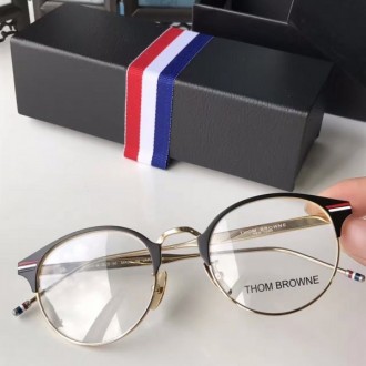 Thom Browne TB105 Round Frame Glasses Red White Blue Logo Black Frame
