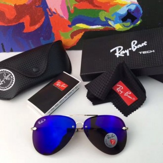 Men's Women's Ray Ban Rimless Polarized Sunglasses Deep Blue