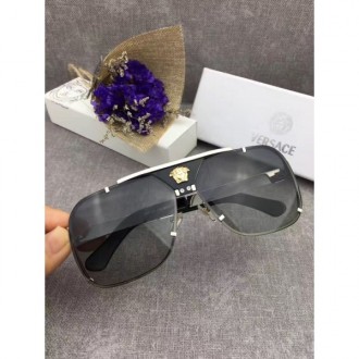 Versace Visor Sunglasses Metal Frame Antique Brass Silver