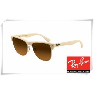 Ray Ban RB4175 Clubmaster Oversized Sunglasses Beige Frame Brown Lens